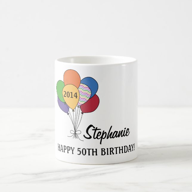 Personalize nossa 50ª caneca de balões de aniversá (Centro)