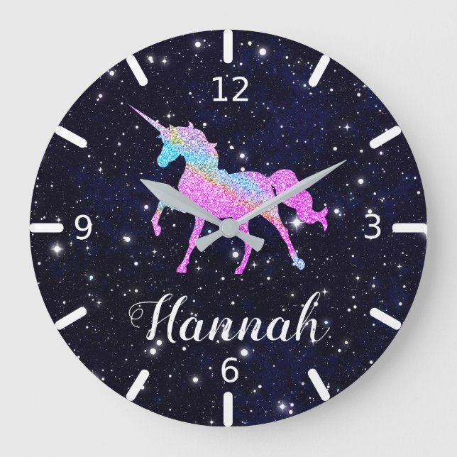 Personalize seu relógio colorido Unicorn grande (Frente)