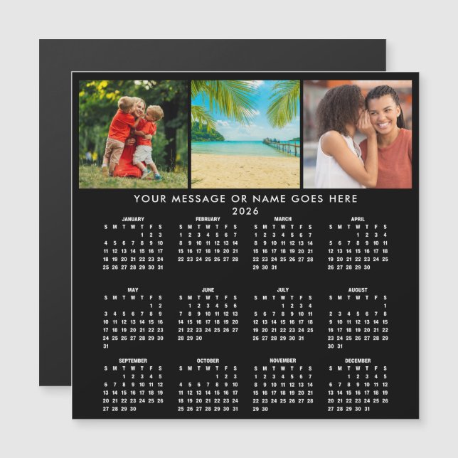 Personalized 2026 Calendar 3 Photo Collage Magnet (Frente/Verso)