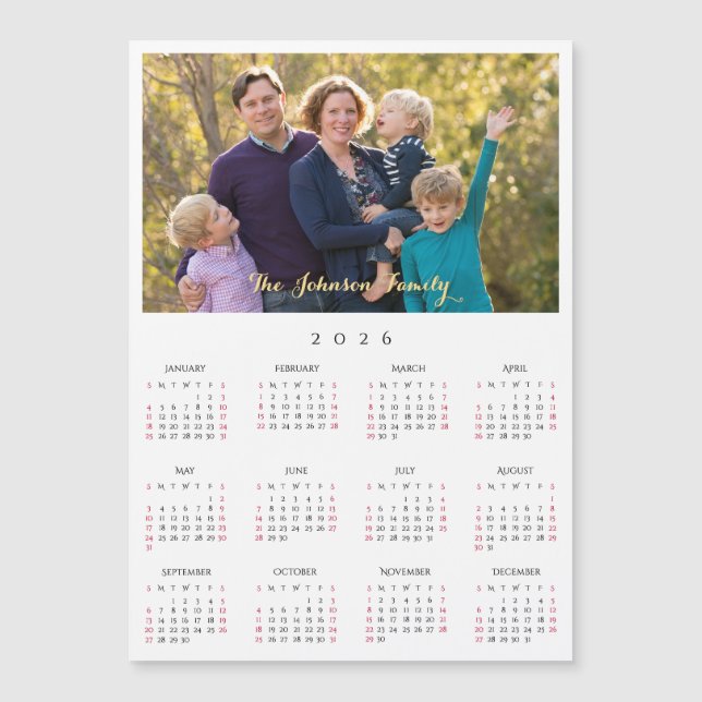 Personalized 2026 Family Name Photo Calendar Card (Frente)