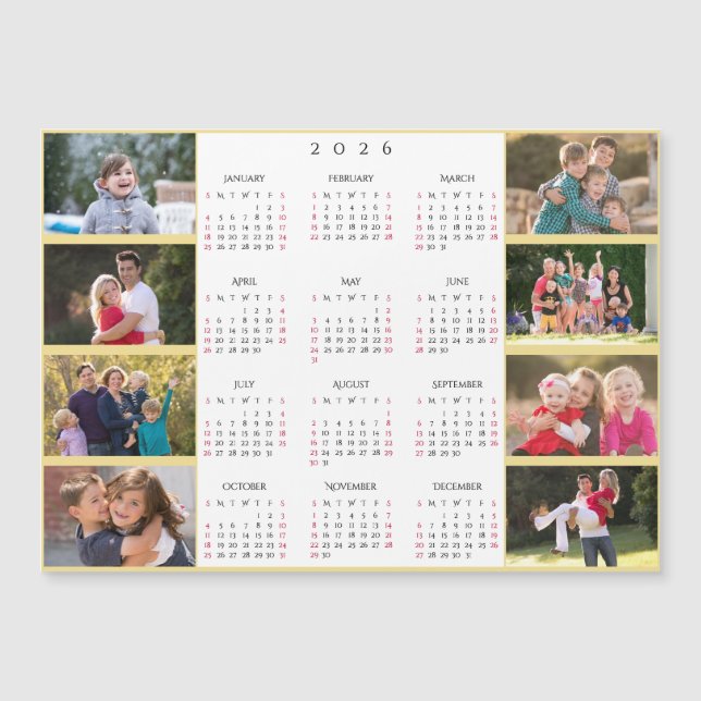 Personalized 8 Photo Collage 2026 Family Calendar (Frente)
