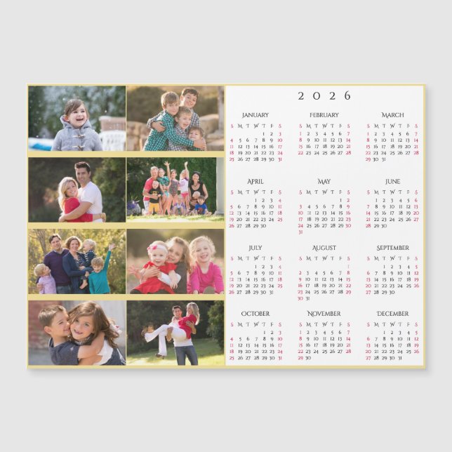 Personalized 8 Photo Collage Family 2026 Calendar (Frente)