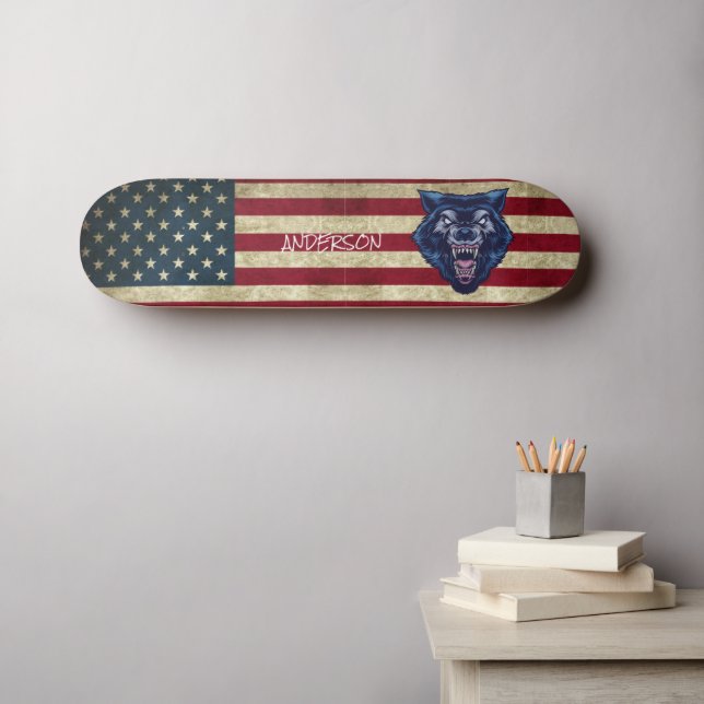 Personalized American Blue Wolve  Skateboard (Arte de parede (Horz))