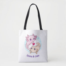 Personalized Axolotl Couple Valentine Tote Bag