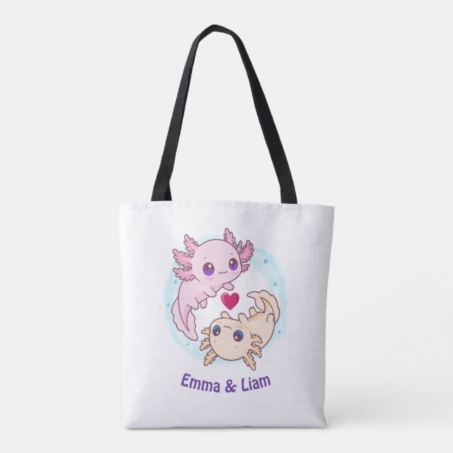 Personalized Axolotl Couple Valentine Tote Bag (Verso)