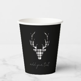 personalized black plaid check deer Christmas pape
