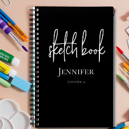 Personalized Black White Script Name Sketchbook