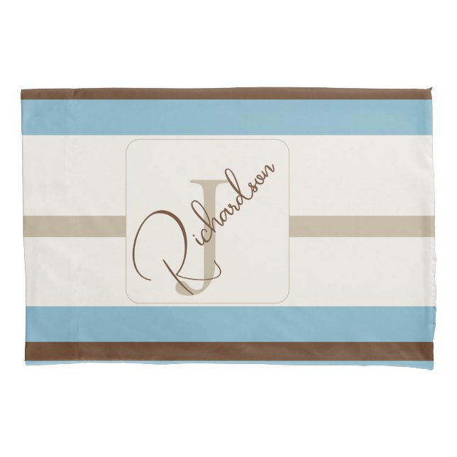 Personalized Blue Brown Stripe Monogram Coastal  (Frente)