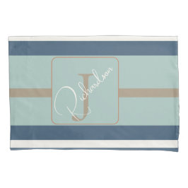 Personalized Blue Mint Tan Stripe Monogram Coastal
