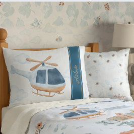 Personalized Blue Watercolor Helicopter Pillowcase