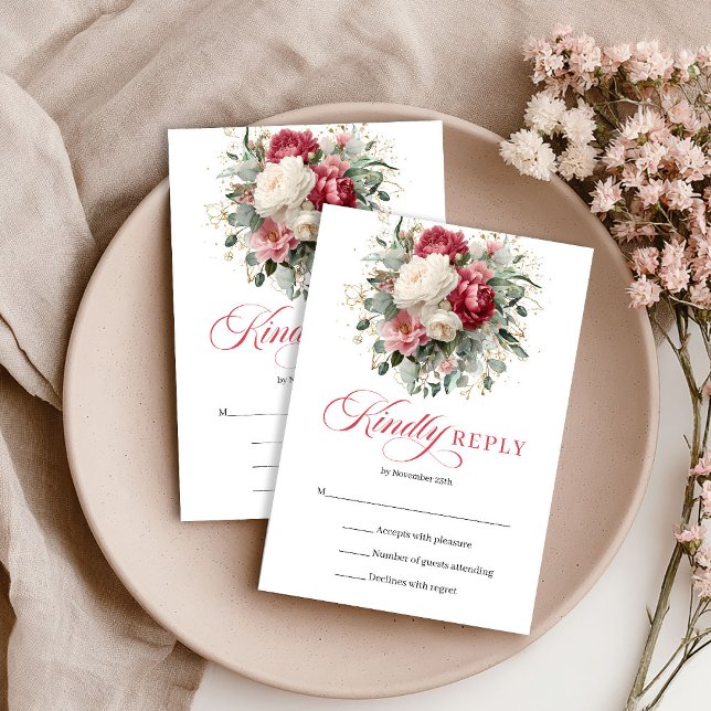 Personalized Boho Red White Floral RSVP Card (Personalized Boho Red White Floral RSVP Card)