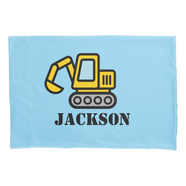Personalized boy's room excavator pillow case (Frente)