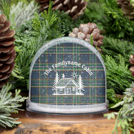 Personalized Cabin Snow Globe with Green Tartan 