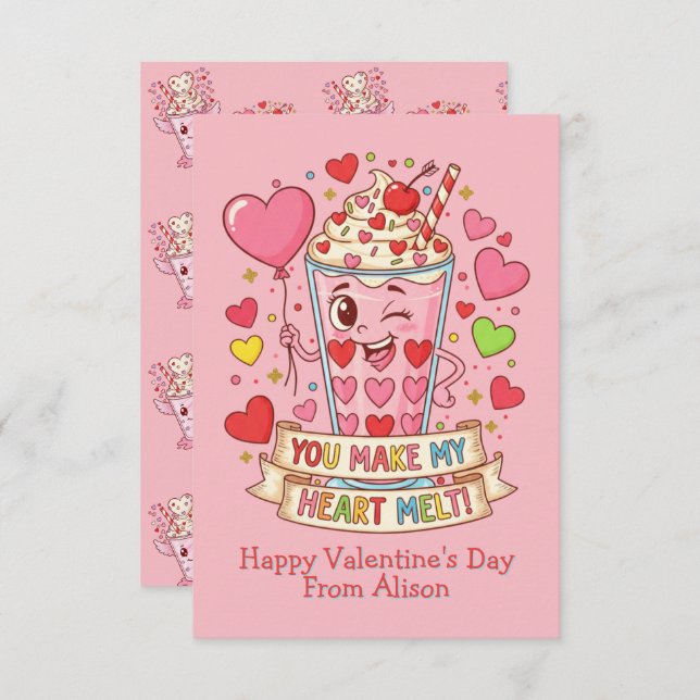 Personalized Cute Milkshake Classroom Valentine (Frente/Verso)