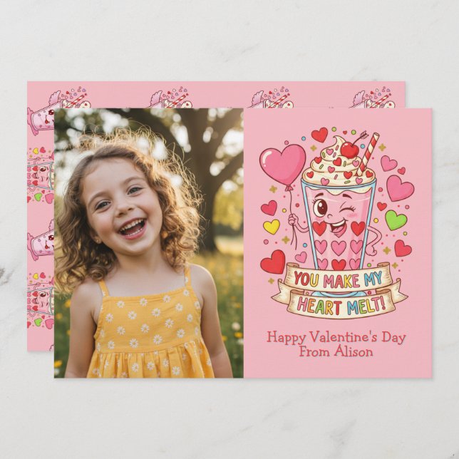 Personalized Cute Milkshake Classroom Valentine (Frente/Verso)