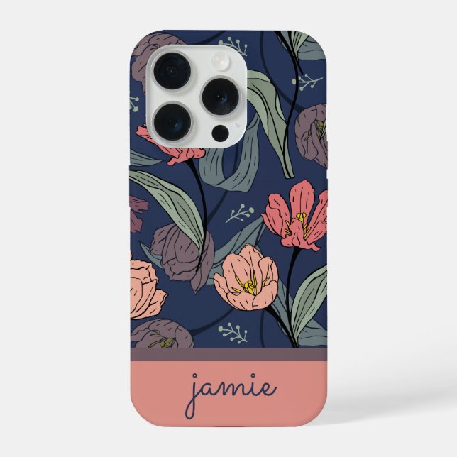Personalized Dark Floral Tulip Pattern Phone Case (Verso)
