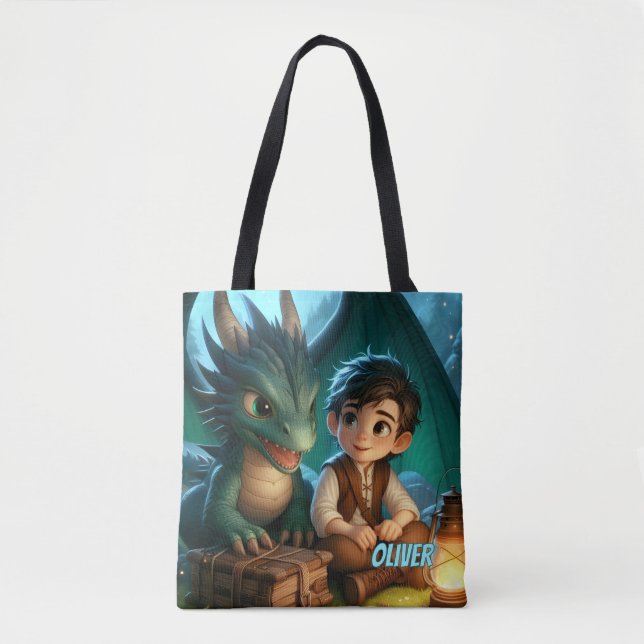 Personalized Dragon Adventure Tote Bag for Kids (Frente)
