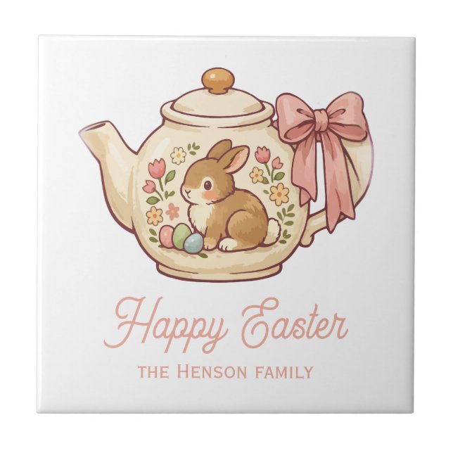Personalized Easter Bunny Teapot Floral  (Frente)