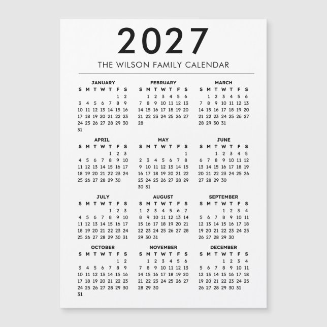 Personalized Family Wall Calendar 2027 (Frente)