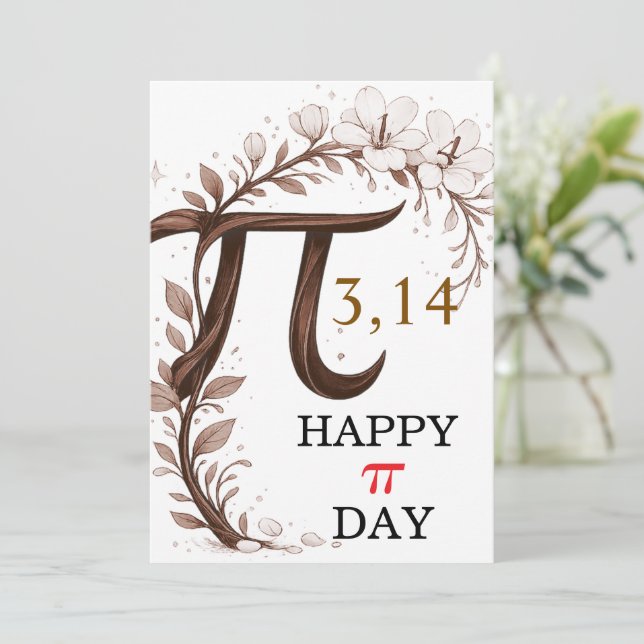Personalized Floral Pi Day Card, Elegant Math gift (Em pé/Frente)
