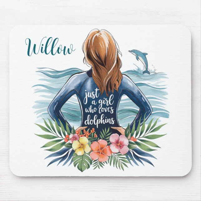 Personalized Girl Who Loves Dolphins Mousepad (Frente)