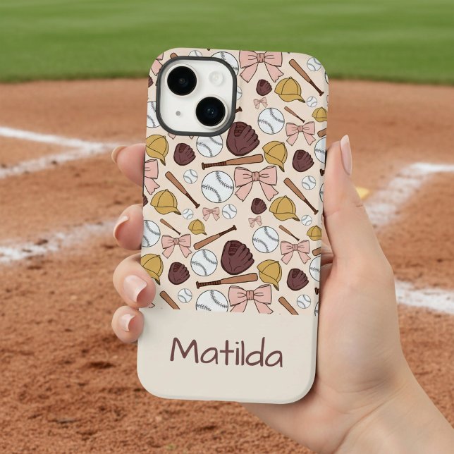 Personalized Girly Baseball Bow Pattern Phone Case (Criador carregado)
