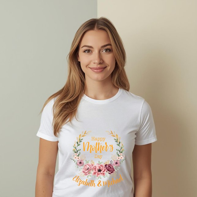 Personalized Happy Mother’s Day Floral T-Shirt  (Criador carregado)