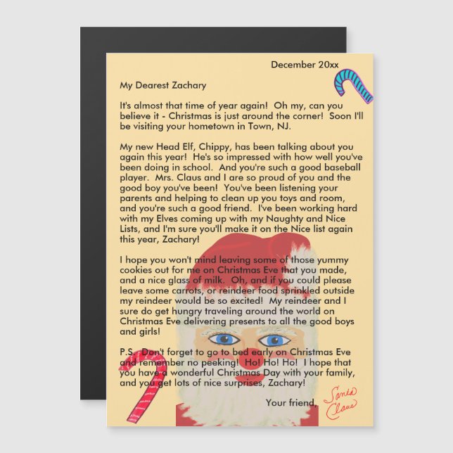 Personalized Letters from Santa Candy Canes Name (Frente/Verso)