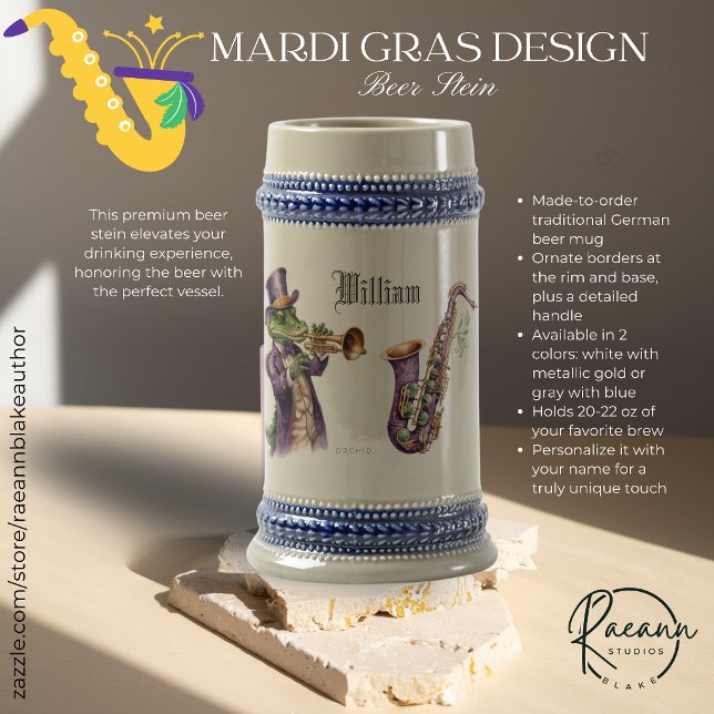 Personalized Mardi Gras Design Beer Stein (Criador carregado)