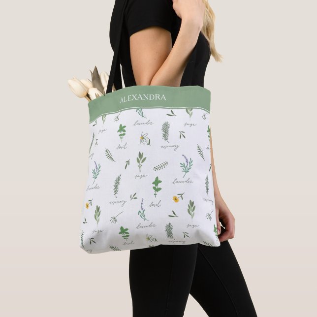 Personalized Modern Botanical Tote Bag (Close Up)