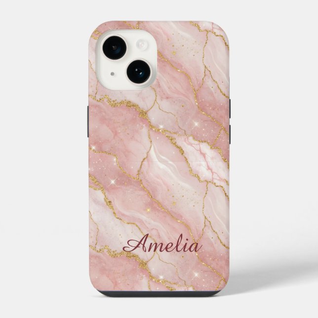 Personalized Modern Rose Quartz Marble Gold (Verso)