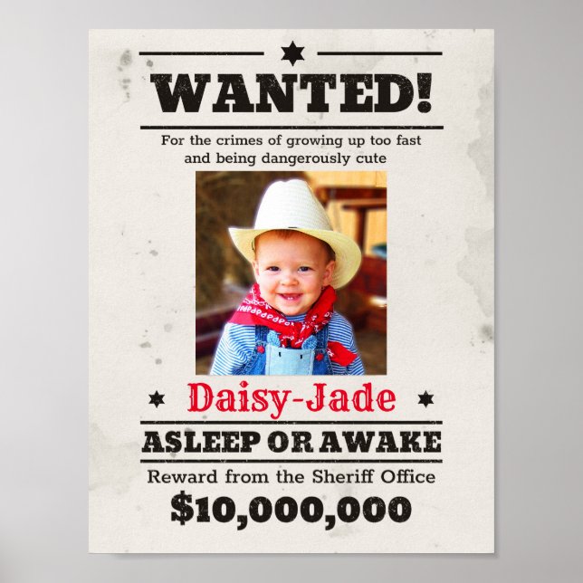 Personalized Most Wanted Poster Girl Boy Old West  (Frente)