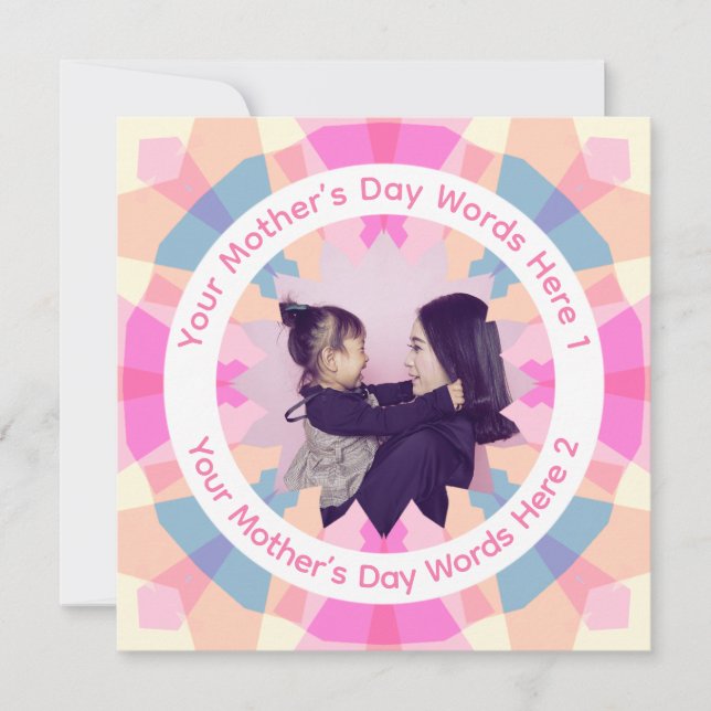 Personalized Mother’s Day Pink Star Mom Photo Card (Frente)
