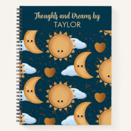 Personalized Name Blue Gold Sun Moon Dream Journal