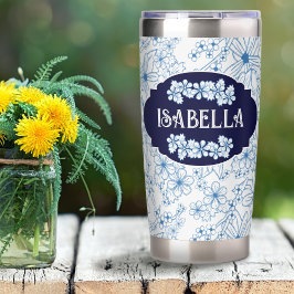 Personalized Name Feminine Blue Floral Pattern