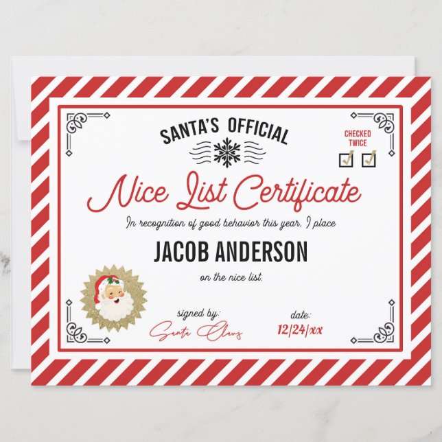 Personalized Official Santa Nice List Certificate (Frente)