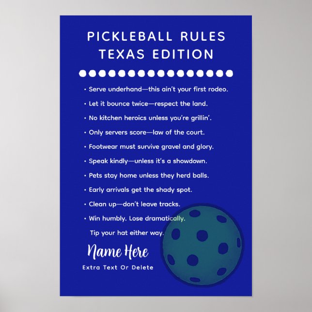Personalized Pickleball Rules Texas Edition Poster (Frente)