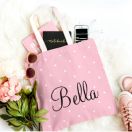  Personalized Pink Polka Dot Tote Bag