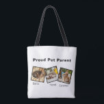 Personalized Proud Pet Parent Tote Bag<br><div class="desc">Carry your love for your furry (or not-so-furry!) friends everywhere with this stylish tote bag! Featuring three adorable pets and the heartfelt phrase “Proud Pet Parent”, this tote is fully customizable— you can edit the text and add your pet’s names and photos to make it truly yours. Lightweight, durable, and...</div>