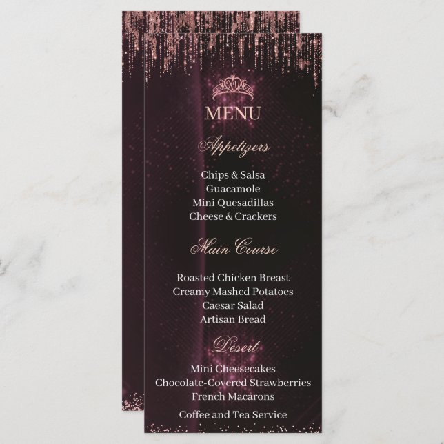 Personalized Quinceañera Menu Card | QUINCEAÑERA (Frente/Verso)