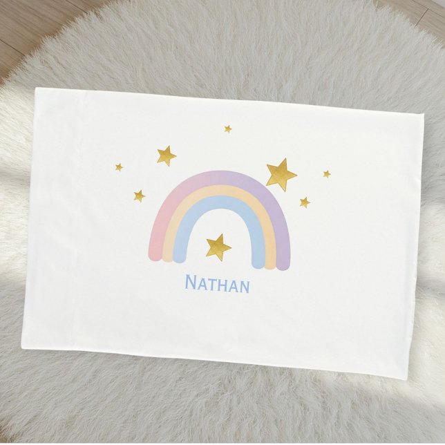 Personalized Rainbow Pillow Cover with Gold Stars  (Criador carregado)