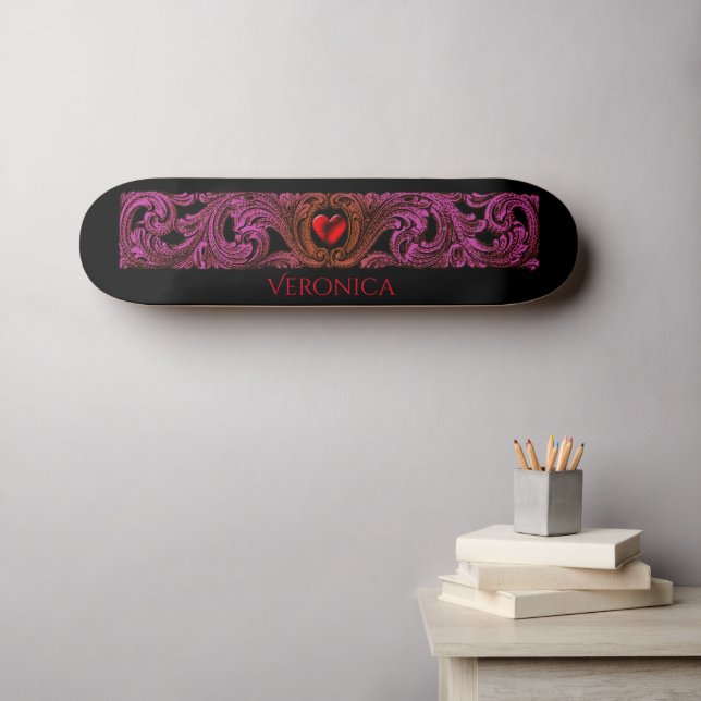 Personalized Red Goth  Heart Skateboard (Arte de parede (Horz))
