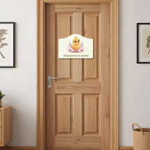 Personalized Room Sign – Cute Chick in Pink Flower