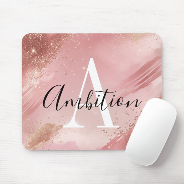 Personalized Rose Gold Glitter Mousepad – Monogram (Com mouse)