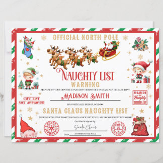 Personalized Santa Naughty List Warning Certificat