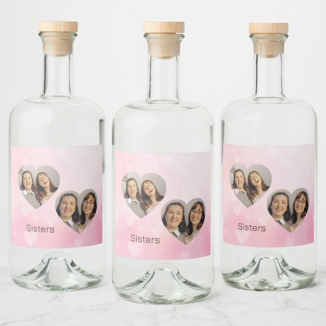 Personalized Sisters Heart-Shaped Photo Label (Garrafas)