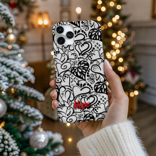 Personalized Tattoo Style Hearts Phone Case (Personalize Your Tech! Add a custom name to this artistic phone case. It's the perfect unique gift!)