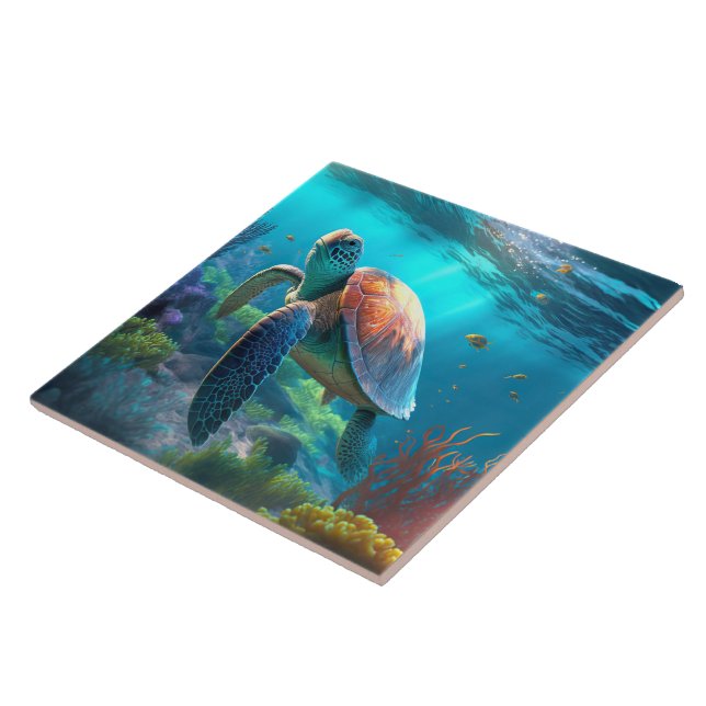 Personalized Turtle Image Classic Ceramic Art Tile (Lateral)