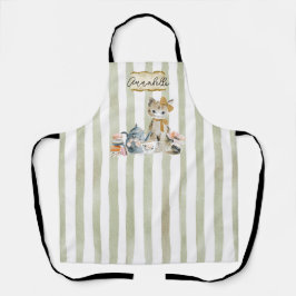 Personalized Watercolor Whimsical Cat Apron