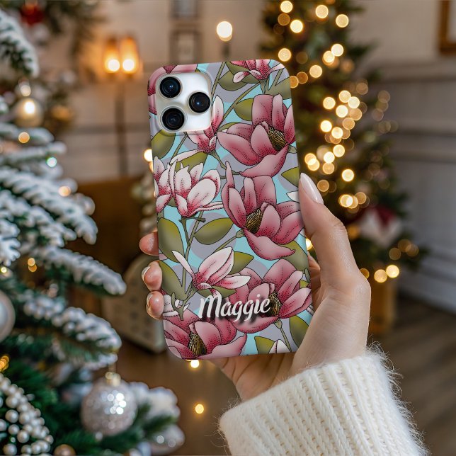 Personalized Whispering Magnolia Phone Case (Personalize Your Tech! Add a custom name to this artistic phone case. It's the perfect unique gift!)